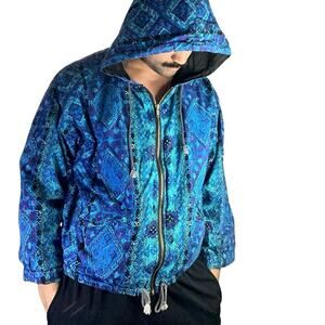 Vintage 90s Reversible Aqua Blue Aztec Jacket - L